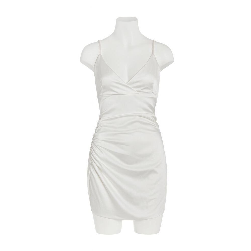 Olivaceous White Satin Mini Dress – Size Small